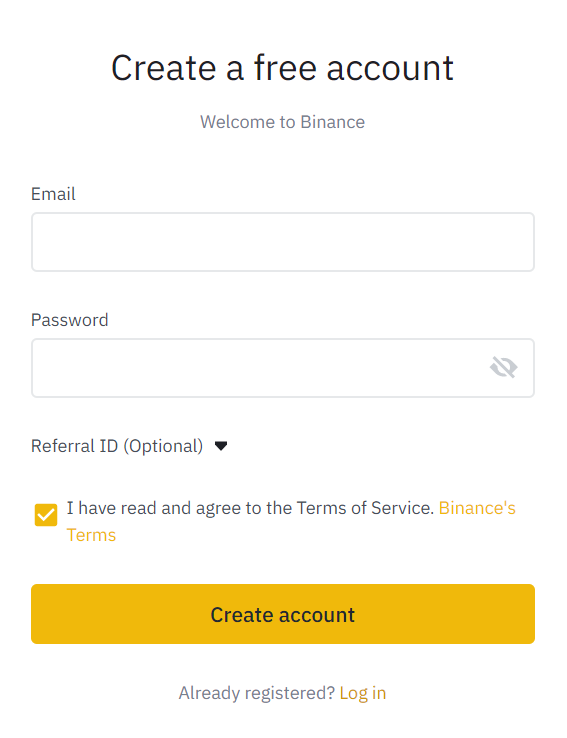 open an account in Binance exchange
