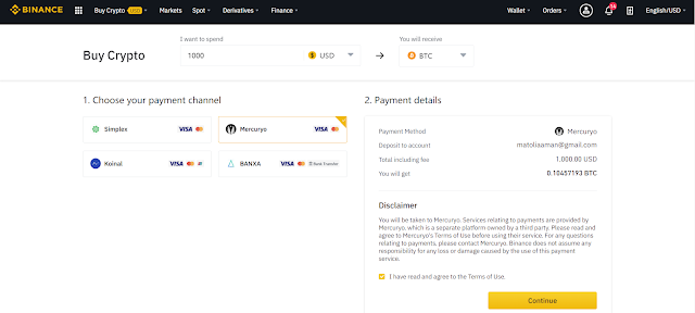 Buy with third-party payments of a bit credit debit card in Binance exchange