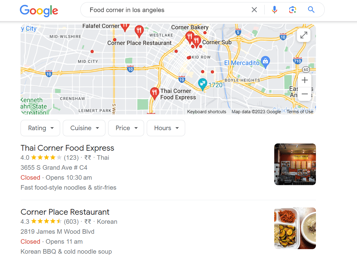 food corenr in los angels ( Local Seo)